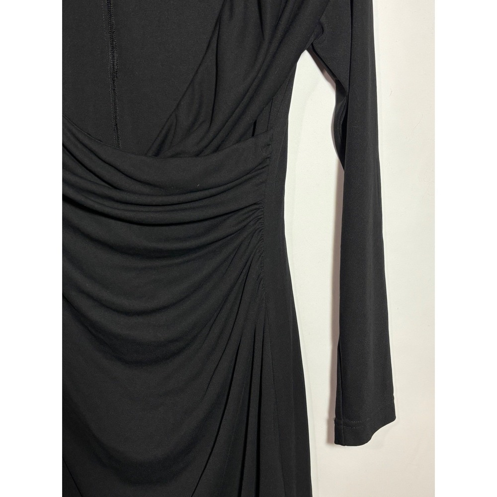 St John Couture Dress Women 8 Black Draped Neck Ruched Long Sleeve Knee Length - Picture 5 of 10